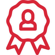 Red badge featuring a user symbol