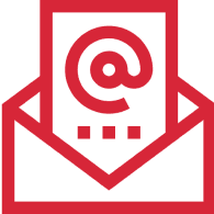 Email communication symbol in red design