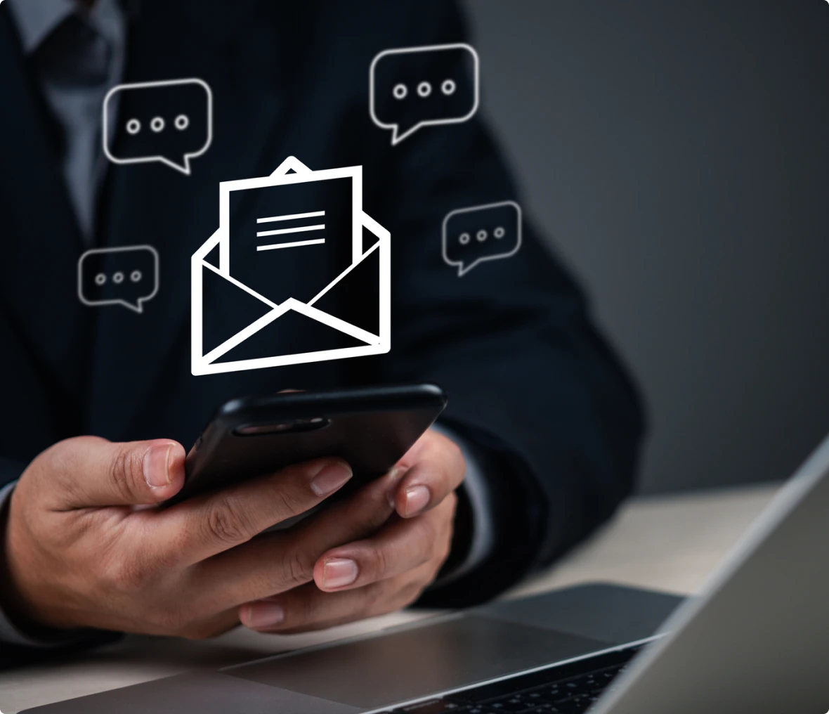 Person using smartphone for email communication